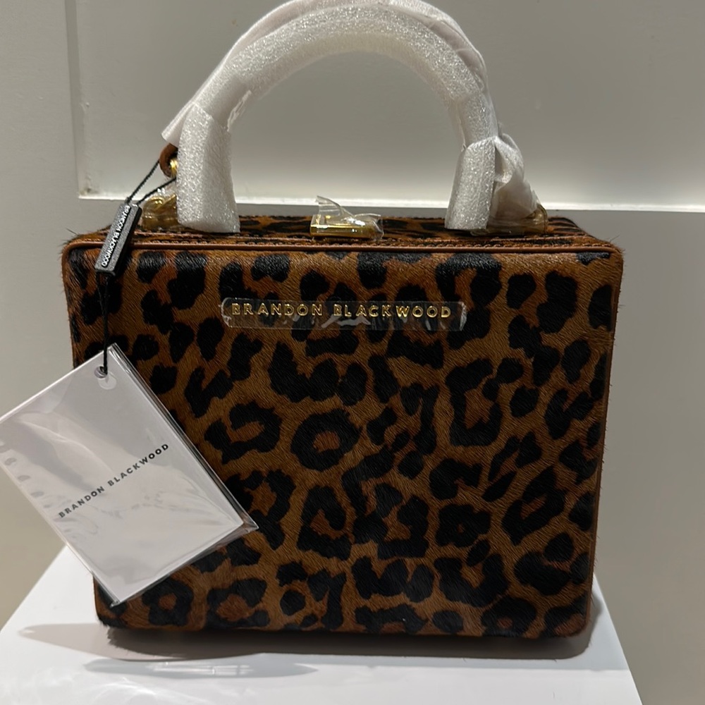 BNWT Brandon Blackwood Kendrick Trunk bag in Leopard print pony hair